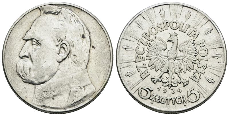 Polonia, 5 zlotych 1934, argento, 11 gr