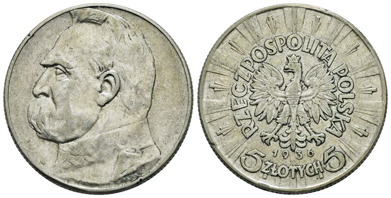 Polonia. 5 Zlotych 1936. Ag; 11gr; C 25; Bb