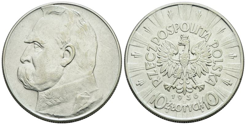 Polonia, 10 Zlotych 1936, argento, 22 gr, C 29