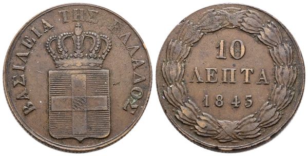 GRECIA. Otto (1832-1862). 10 lepta 1843. Cu; 12,3gr; KM 17; BB+