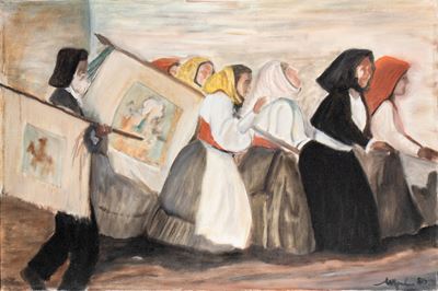 Processione sarda - Olio su tela