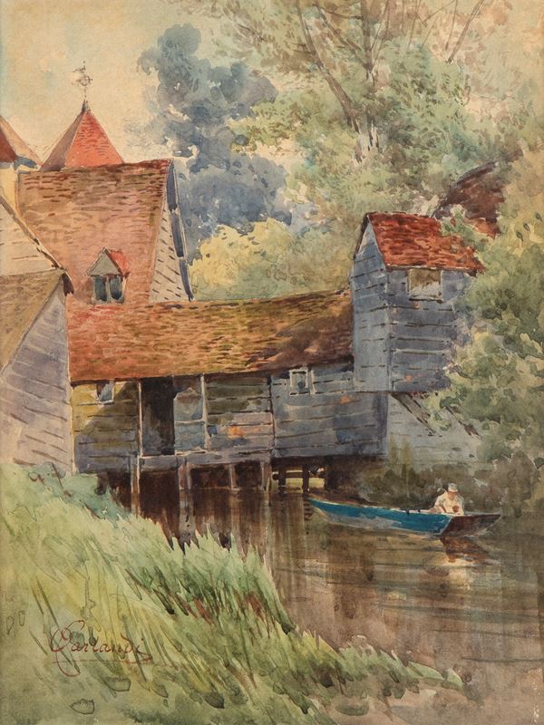 ONORATO CARLANDI - River landscape with English farmhouses