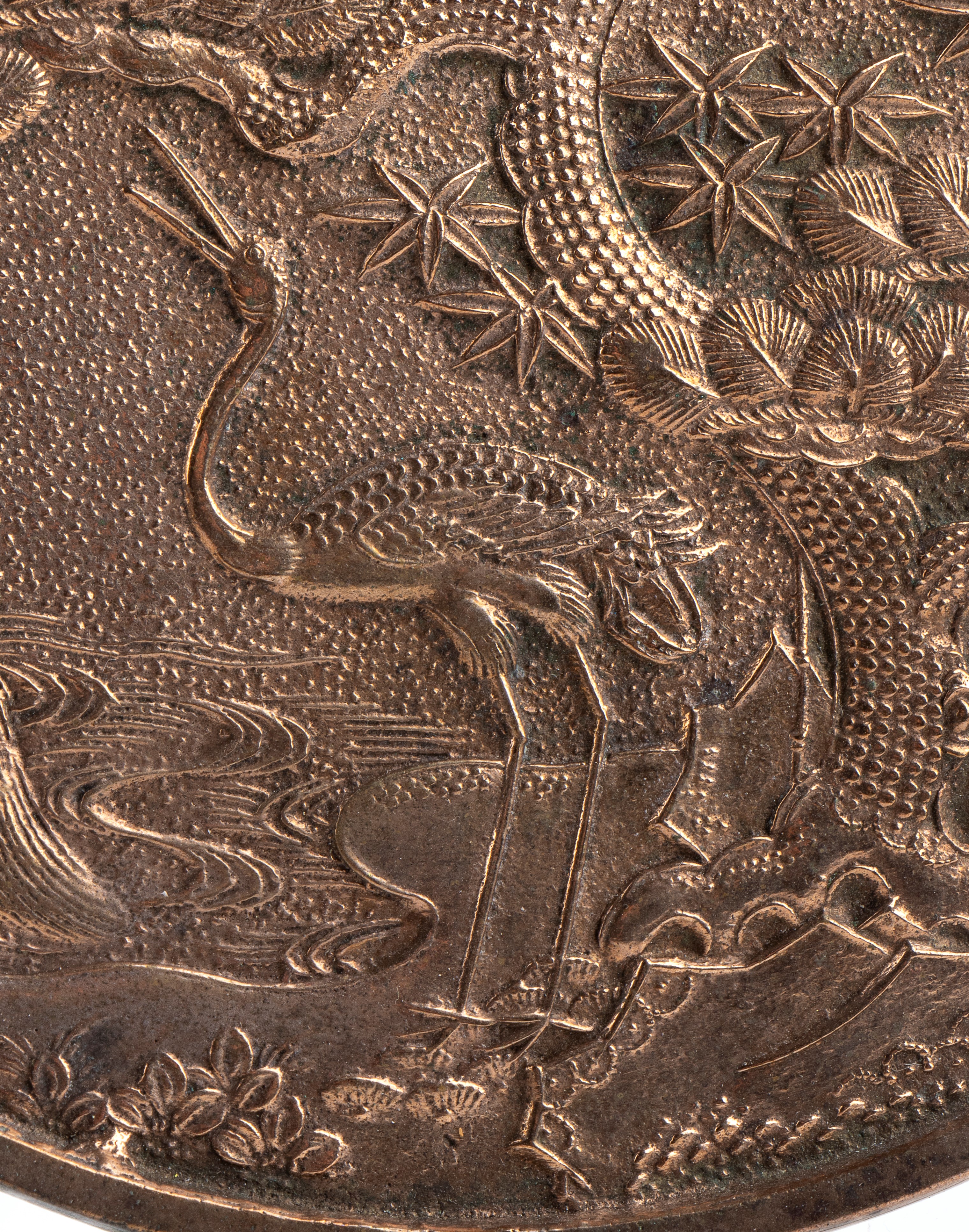 Specchio Kagami, Giappone, bronzo decorato, fine periodo Edo