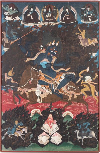 Thangka raffigurante Yama Dharmaraja, inizio XX secolo, pannello, Tibet