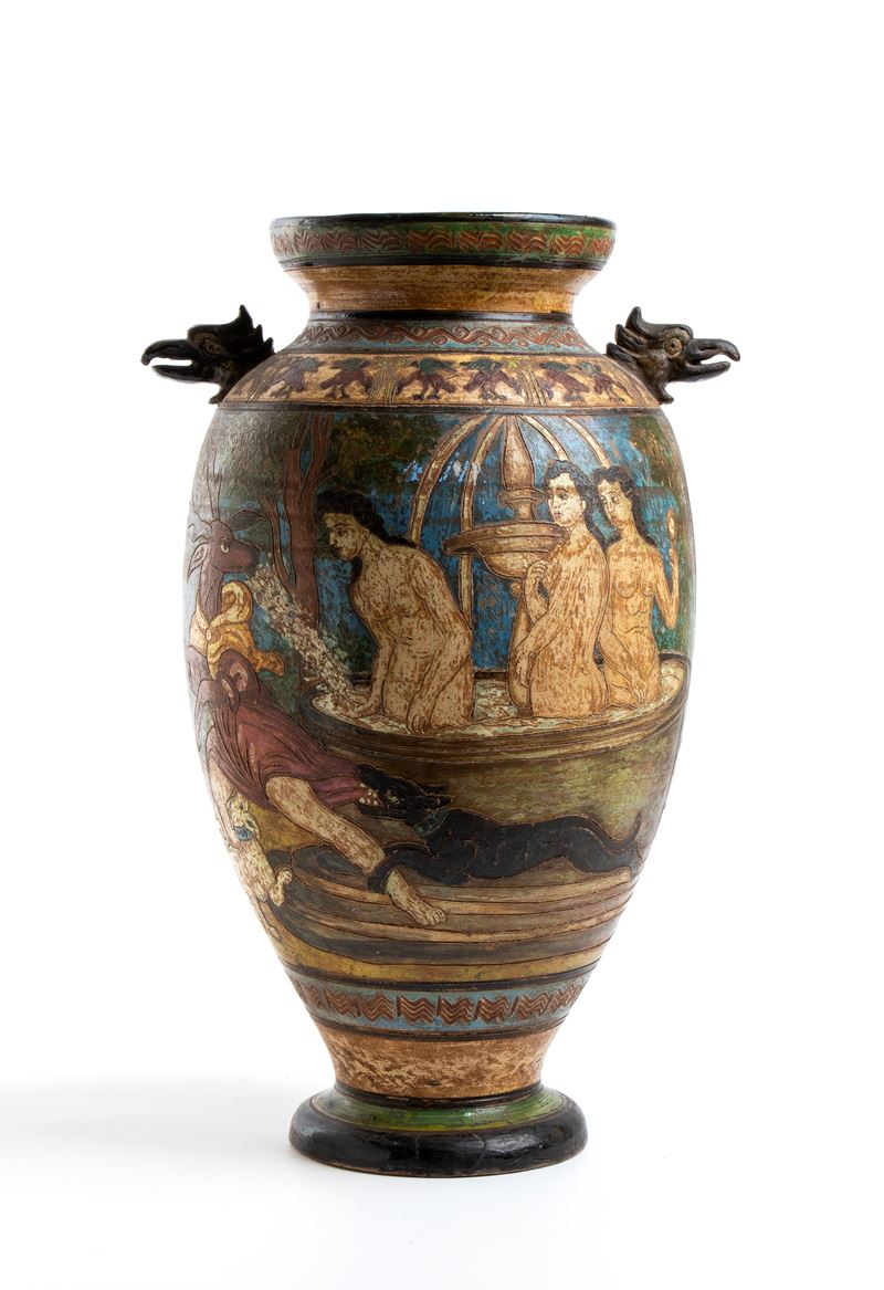 Vaso con scena mitologica di Diana e Atteone