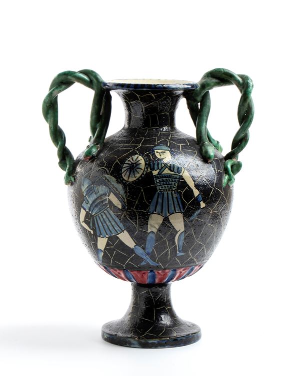 MANIFATTURA AVALLONE - Vaso biansato con guerrieri 