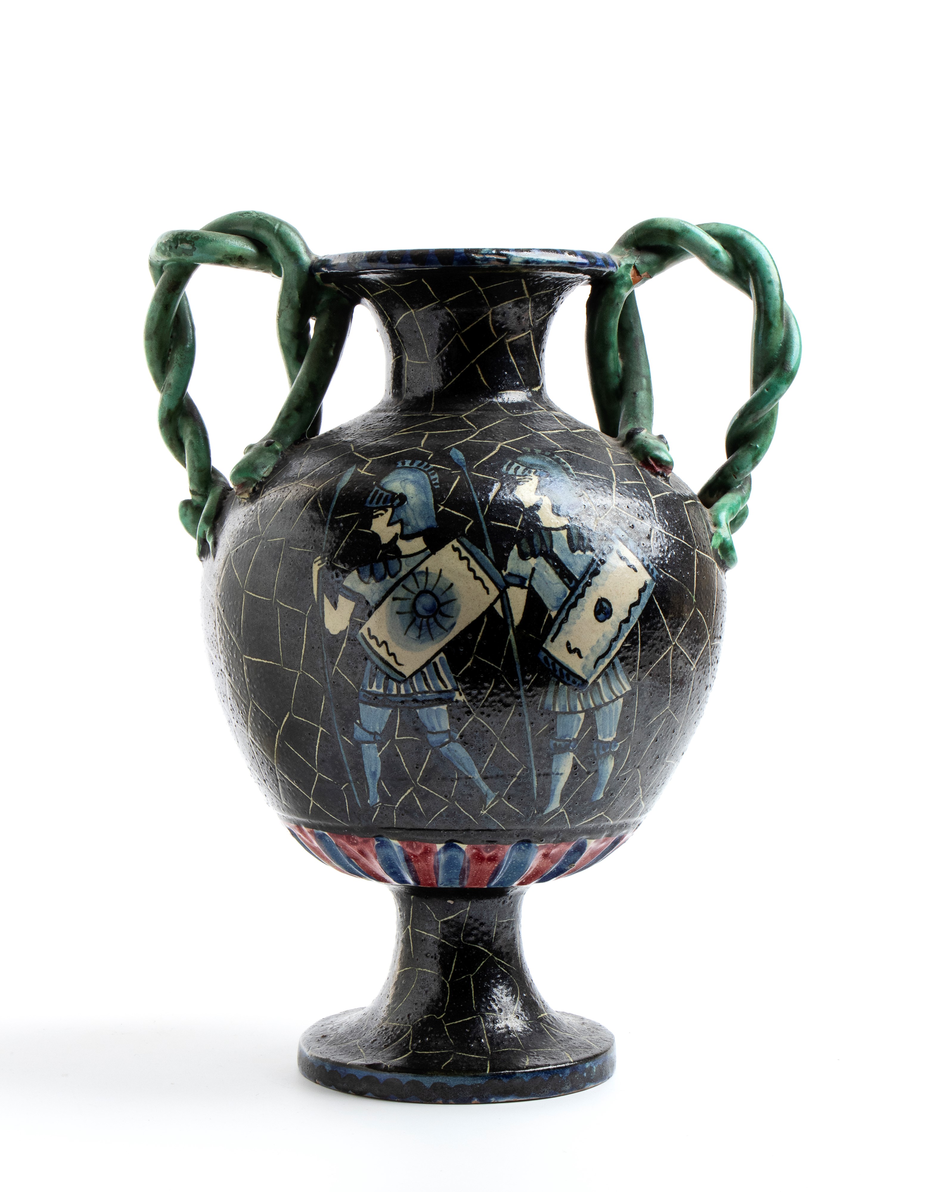 Vaso biansato con guerrieri