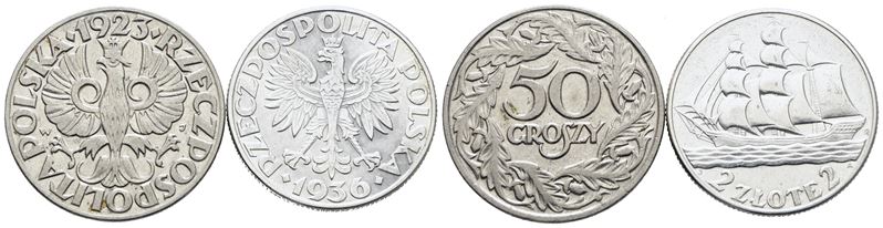 Polonia, Lotto di due monete: 2 Zlotych 1936 e 50 Groszy 1923