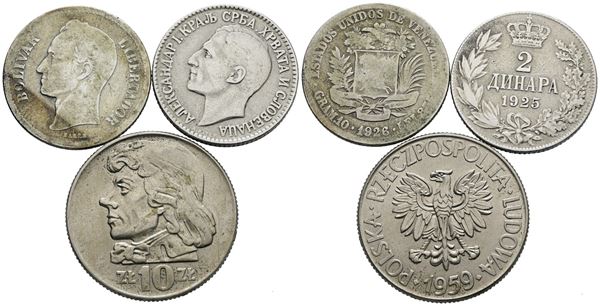 POLONIA - SERBIA - VENEZUELA. Lotto di 3 monete. Ag, Cu; Date e conservazioni varie.