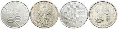 Portogallo, Lotto di 2 monete da 1000 escudos, anni 1997 e 1998, argento
