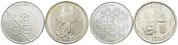 PORTOGALLO. Lotto di 2 monete da 1000 escudos 1997, 1998. Ag; FDC