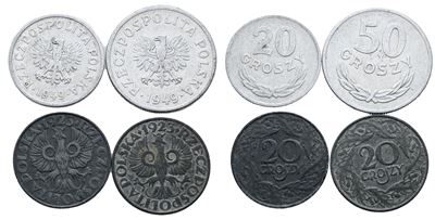 Polonia, Lotto di 4 monete da 50 e 20 groszy, conservazioni varie