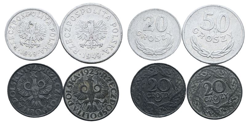 Polonia, Lotto di 4 monete da 50 e 20 groszy, conservazioni varie