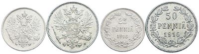 Nicola II, Lotto di 2 monete da 25 e 50 pennia del 1916
