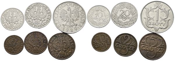 POLONIA. Lotto di 6 monete da 1, 2, 5, 10, 20 groszy, 1 zloty. Date e conservazioni varie.