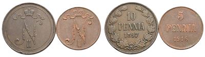 Nicola II, Lotto di 2 monete finlandesi da 10 pennia 1897 e 5 pennia 1916