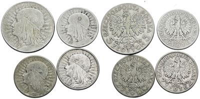 Monete della Polonia, Lotto di 4 monete da 5 e 2 zlotych in argento