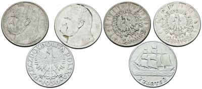 Polonia, Lotto di 3 monete da 2 zlotych, anni 1934 e 1936, Argento