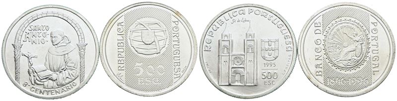 Portogallo. Lotto di 2 Monete da 500 Escudos 1995, 1996. Ag; Fdc