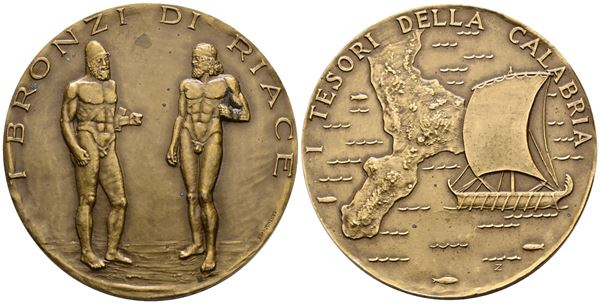 REPUBBLICA ITALIANA. IPZS. Medaglia (1981). Tesori di Calabria - I bronzi di Riace. Ae; 50mm; FDC. Tiratura di 2000 esemplari.