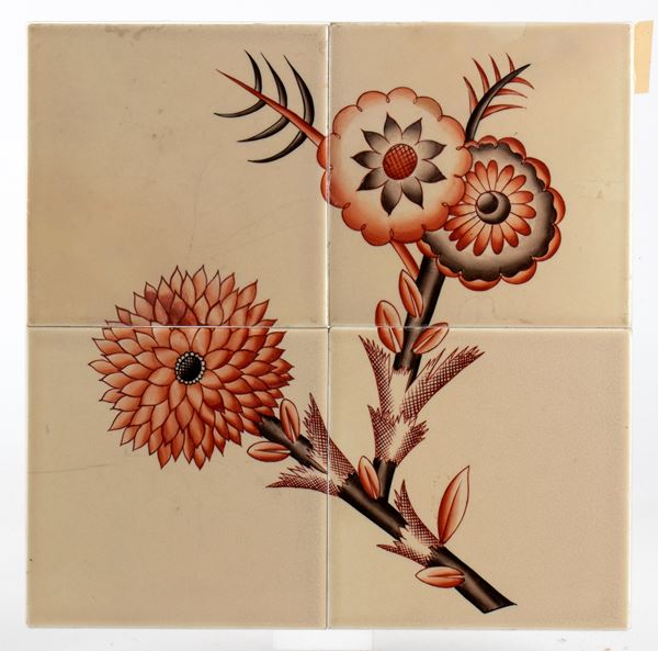 GIOVANNI GARIBOLDI - Mattonella con decoro floreale