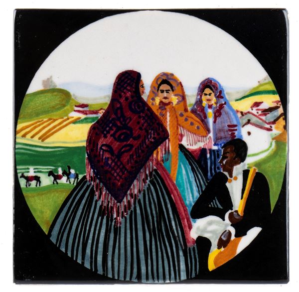 EDINA ALTARA - Mattonella con donne in costume sardo