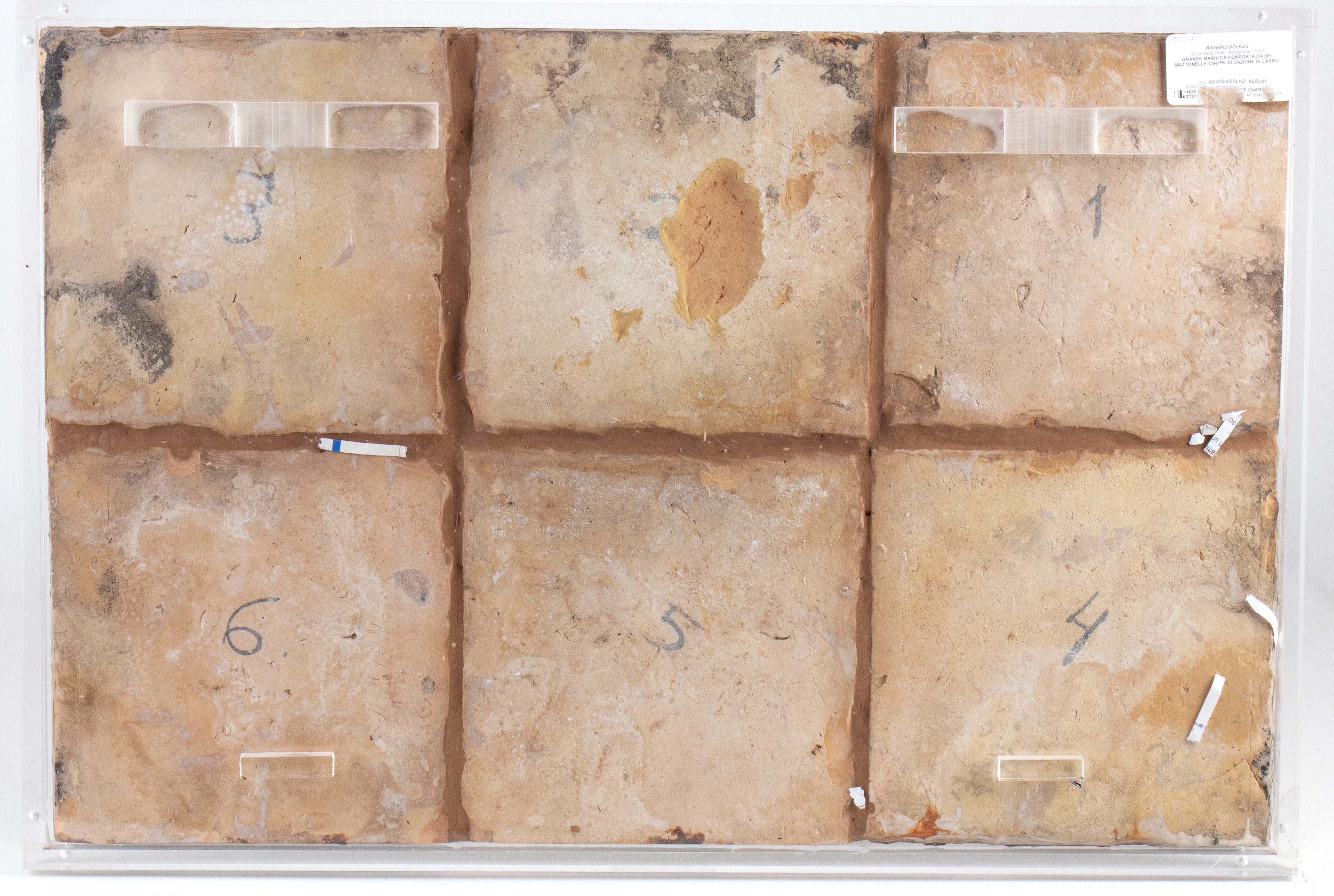 Grande maiolica composta da sei mattonelle con decorazione di carro festoso