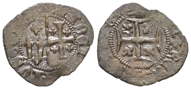 Moneta del Regno di Napoli, Denaro con Giovanna e Ludovico d'Angiò (1347-1362), 0,67 gr, MIR 36, ...