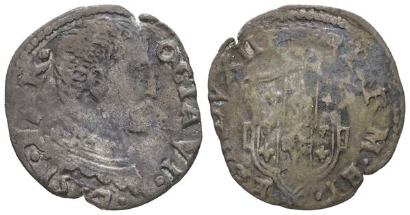 PARMA. Ottavio Farnese (1547-1582). Parpagliola 1557. Mi; 1.80gr; MIR 943/3; Rara; MB/BB