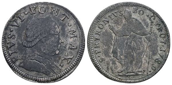 STATO PONTIFICIO. BOLOGNA. Pio VI (1775-1799). Muraiola da 4 bolognini 1789. Mi; 2,9gr; MIR 2842; MB/BB