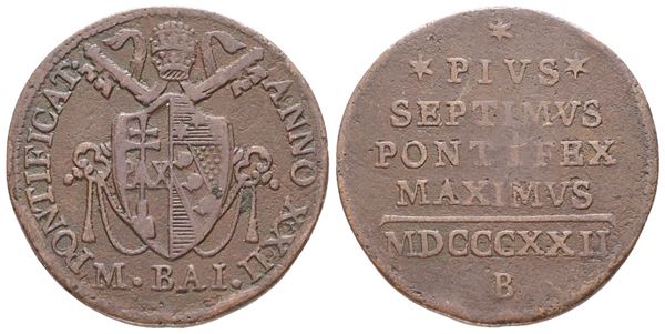 STATO PONTIFICIO. BOLOGNA. Pio VII (1800-1823). 1/2 Baiocco 1822. Cu; Gig.68; RR; BB