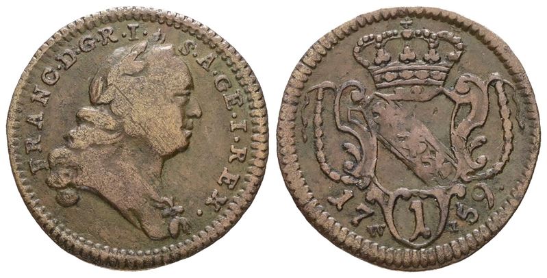 AUSTRIA. VIENNA. Francesco I (1745-1765). 1 pfennig 1759. Cu; 2.31gr; KM 2001; BB