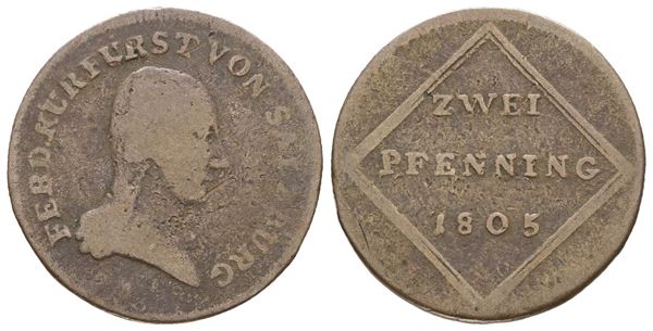 SALISBURGO. Ferdinando III di Lorena (1803-1806). 2 pfennig 1805. Cu; 2,75gr; KM 490; Raro; MB