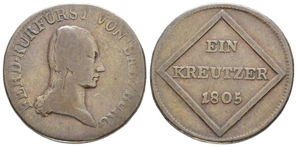SALISBURGO. Ferdinando III di Lorena (1803-1806). 1 kreuzer 1805. Cu; KM 491; 5,7gr; MB