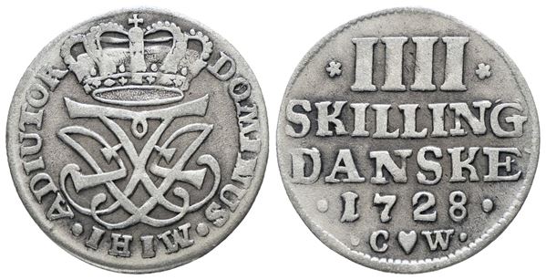 DANIMARCA. Federico IV (1699-1730). 4 skilling 1728. MI; 2,75gr; KM 526; BB