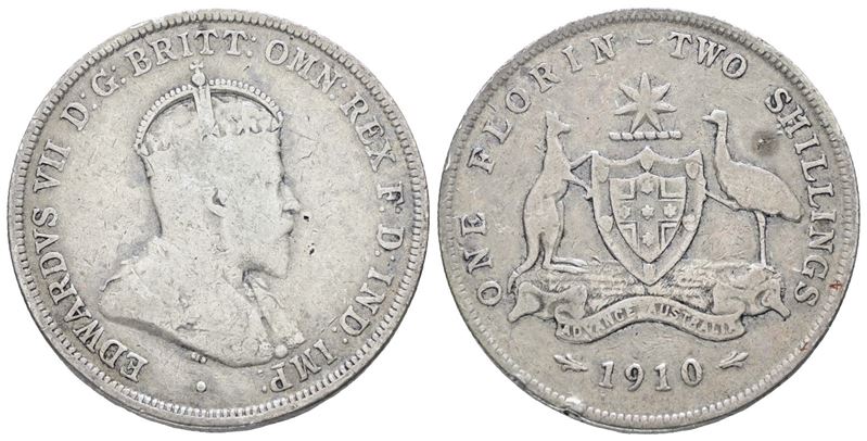 AUSTRALIA. Edoardo VII (1901-1910). Fiorino . 2 scellini 1910. Ag; 11,2gr; KM 21. MB