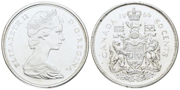 CANADA. Elisabetta II (1952-2022). 50 centesimi 1966. Ag; 11.66gr; KM 63; FDC