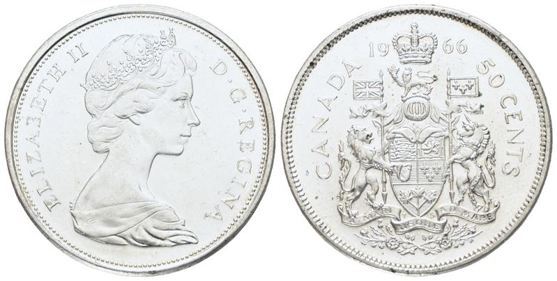 CANADA. Elisabetta II (1952-2022). 50 centesimi 1966. Ag; 11.66gr; KM 63; FDC