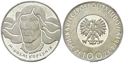 Polonia, 100 Zlotych 1974 'Copernico', Ag, 16,5 gr, Y 68