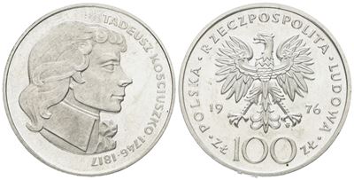 Polonia, 100 zlotych 1976 "Kosciuszko", Argento, 16,5 gr
