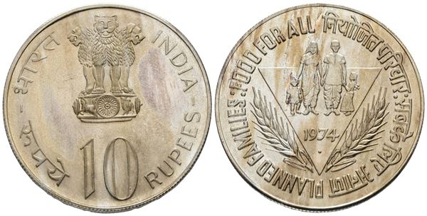 INDIA. 10 rupie 1974. Cu; 25,3; KM 189; FDC