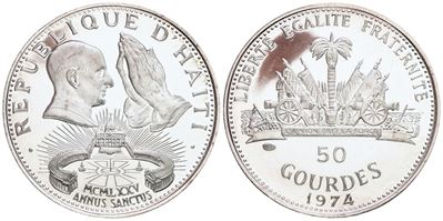 Haiti. 50 Gourdes 1974 "papa Paolo Vi". Ag; 16,75gr; Km 123. Proof