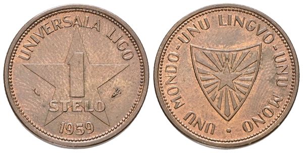 OLANDA (Esperantujo). 1 stelo 1959. Ae; 3,4gr; 20mm; X 3; FDC