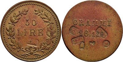 Savoia, Peso monetale da 50 Lire, Ø: 27 mm, (BR g. 16,14) RR
