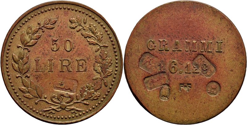 Savoia, Peso monetale da 50 Lire, Ø: 27 mm, (BR g. 16,14) RR