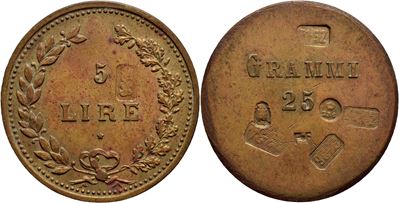 Savoia, Peso monetale 5 Lire, Ø 30 mm, Argento, g. 24,98