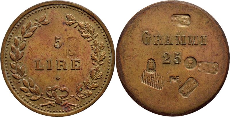 Savoia, Peso monetale 5 Lire, Ø 30 mm, Argento, g. 24,98