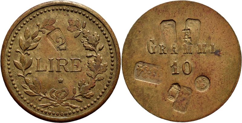 Savoia, Peso monetale 2 Lire d'argento, Ø 24 mm, (BR g. 10)