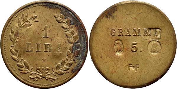 SAVOIA - Peso monetale Lira Ø: 21 mm. - (BR g. 4,99) RR Borz. manca Contromarche. SPL+