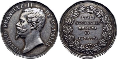 Medaglia Reale di Vittorio Emanuele II, Accademia Romana di San Luca, 45 mm, argento